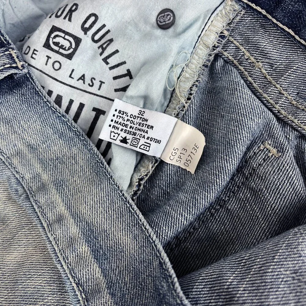 Ecko Unltd Shorts Denim Jean Distressed Shorts Y2K Baggy Skater Hip Hop Mens 32